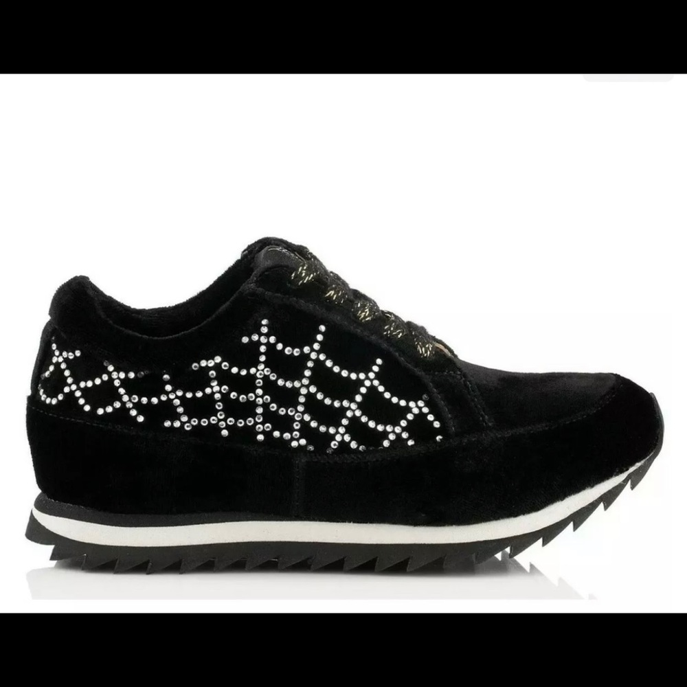 $295 Charlotte Olympia INCY GIRL Velvet Black Sneakers CRYSTALS 31 - Picture 2 of 6